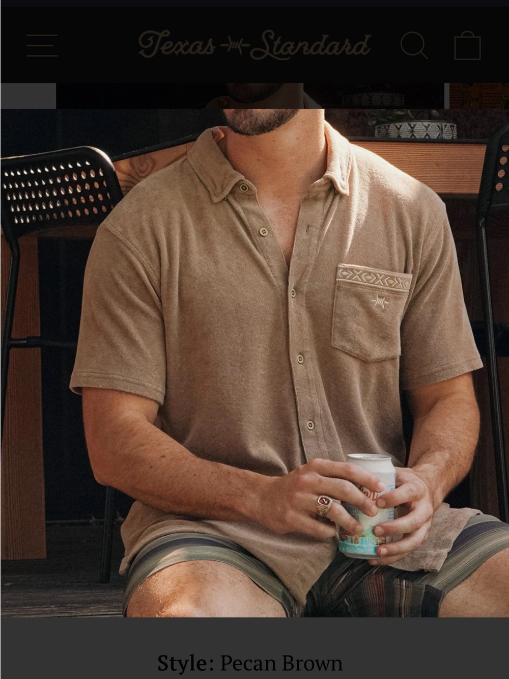 Texas Standard Size 3X Pecan Brown Terry Cloth Short-Sleeve Shirt